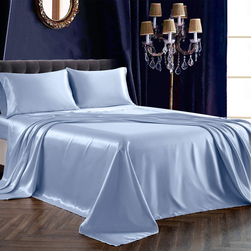SiinvdaBZX 3Pcs Satin Sheet Set Twin Size Ultra Silky Soft Baby Blue Satin Twin Bed Sheets with Deep Pocket  1 Fitted Sheet  1 Flat Sheet  1 Envelope Closure Pillowcases - Image 1